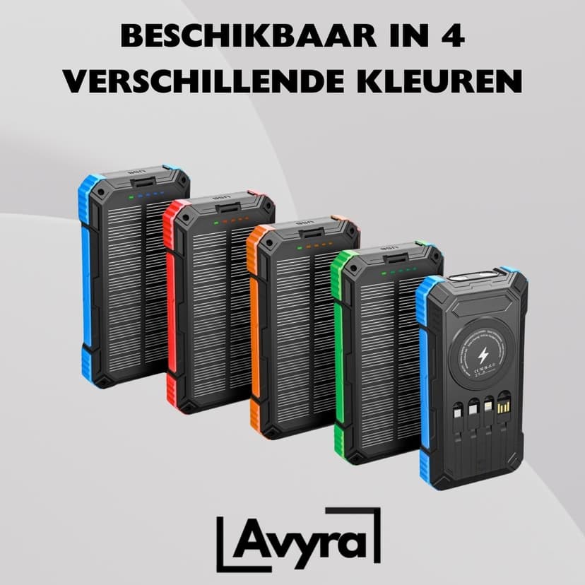 Avyra Solar Powerbank 20000mAh 15W Draadloos Opladen - 22.5W Snellader